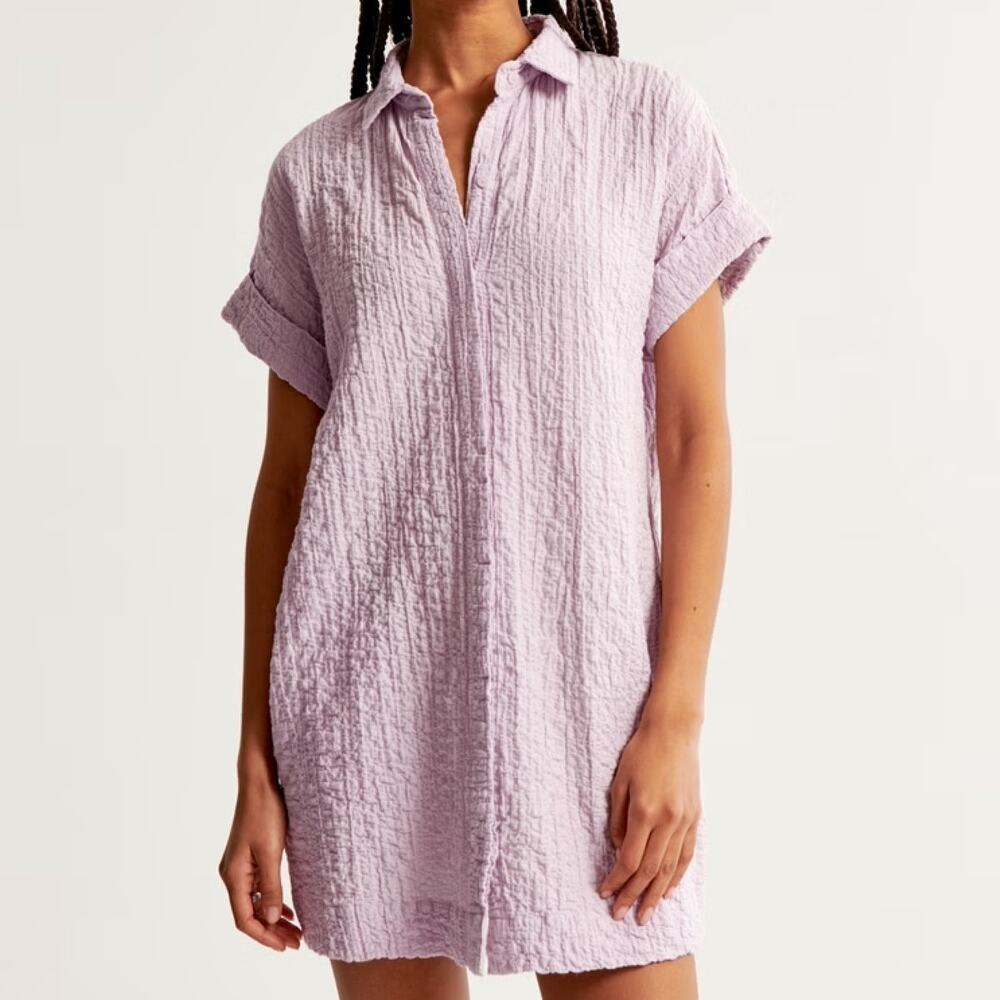 Abercrombie and Fitch Lavender Short Sleeve Textured Button Down Shirt Dress S